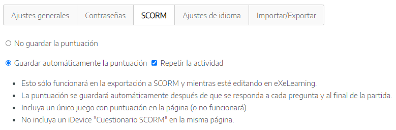 contenido pestaña scorm